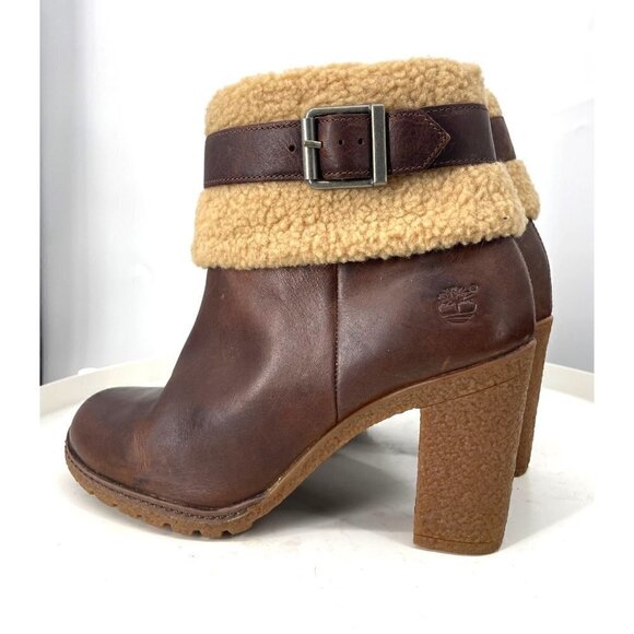 NWOB Women’s  Timberland Glancy Shearling Leather Ankle Boots Brown 8 - Picture 2 of 6